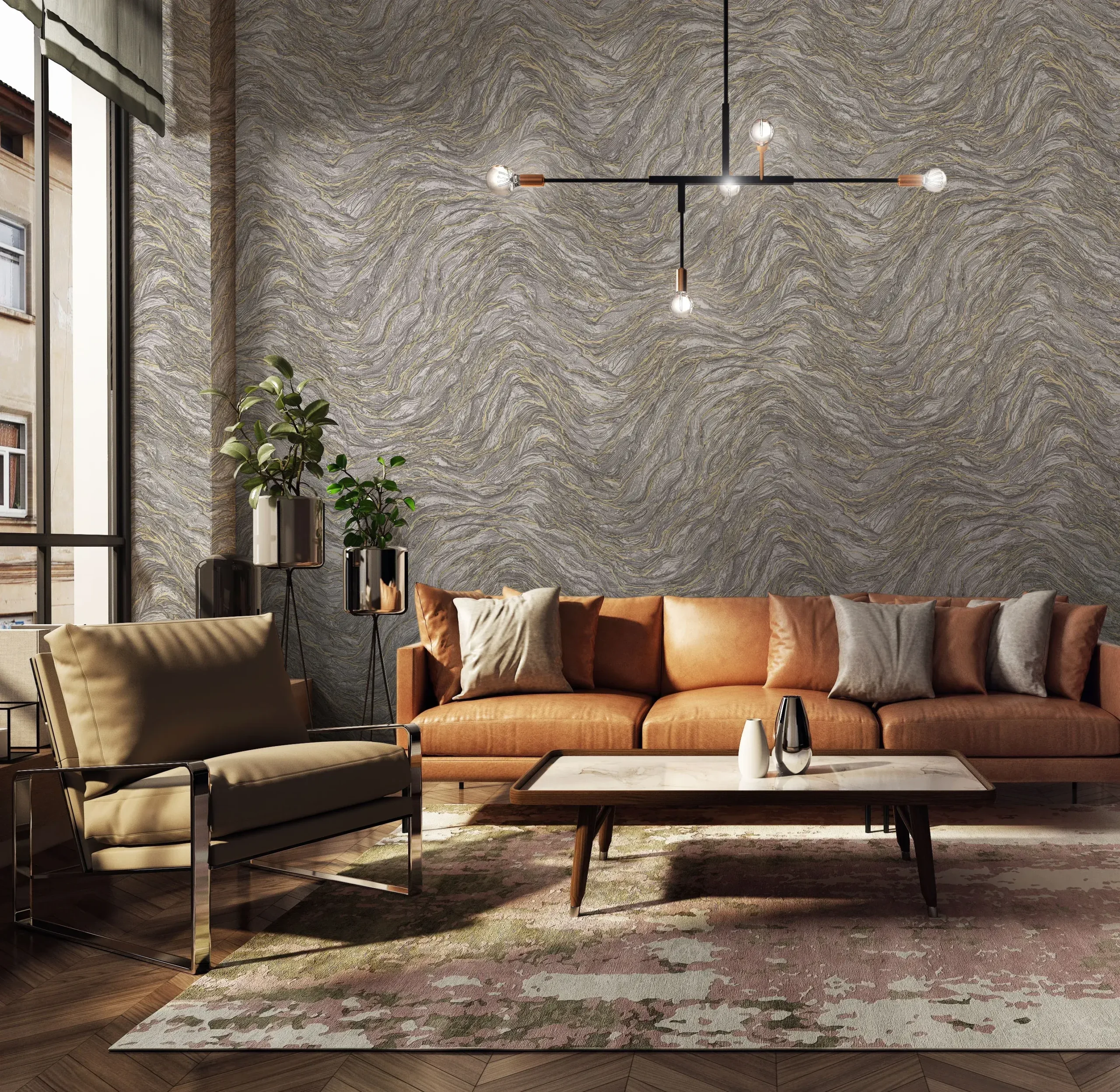 Gray Embossed Wallpaper – Glittering Natural (24104-3)